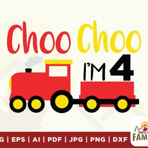Choo Choo I'm 4 svg, Boy Train Design, choo choo svg, quatre ans disant, Silhouette, 4e anniversaire couper fichier, vinyle, fer sur, fichiers Cricut