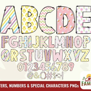 Easter Alphabet PNG&#39;s, Easter font, Easter font sublimation, Easter Alphabet doodle Letters PNG Bundle, Bunny, Easter Eggs, Alpha Bundle