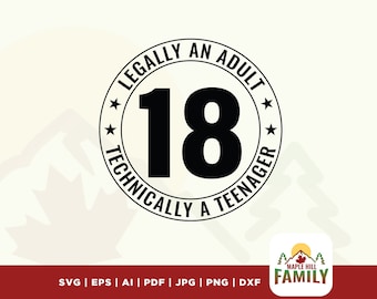 SVG per il 18° compleanno, design per adolescenti legalmente maggiorenni (download digitale)