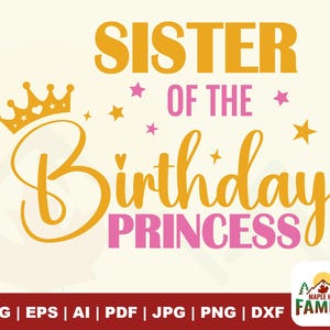 Hermana de la princesa del cumpleaños SVG, cumpleaños de niñas SVG, princesa SVG, cumpleaños SVG, camisetas de fiesta de cumpleaños, bebé niña SVG, archivo de corte, Cricut