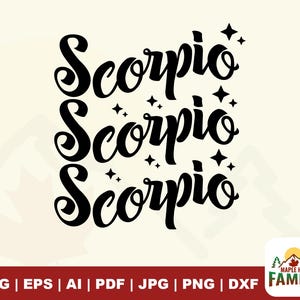 Scorpion SVG, signe astrologique du Scorpion, téléchargement numérique, Horoscope SVG, SVG des signes du zodiaque, parfait pour les t-shirts, tasses, décorations d'anniversaire