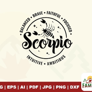 Scorpion SVG, signe astrologique du Scorpion, téléchargement numérique, Horoscope SVG, SVG des signes du zodiaque, parfait pour les t-shirts, tasses, décorations d'anniversaire