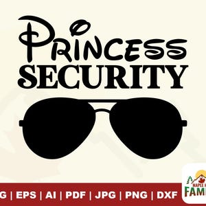 Prinses beveiliging Svg, grappig meisje citaat Svg, prinses svg, verjaardagsfeestje Svg, digitale download, silhouet, zonnebril Svg
