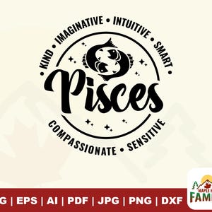 Piscis SVG, Signo astrológico de Piscis, Descarga digital, Horóscopo SVG, Signos del zodíaco SVG, Perfecto para camisetas, tazas, decoraciones de cumpleaños,