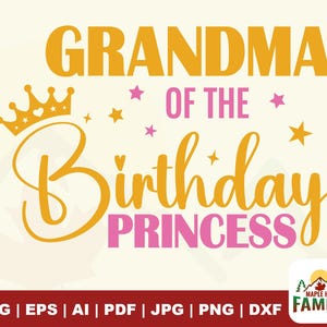 Grand-mère de la princesse anniversaire SVG, SVG anniversaire filles, princesse, anniversaire svg, chemises de fête d'anniversaire, petite fille, fichier coupé, sublimation