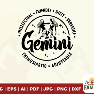 Gémeaux SVG, signe astrologique Gémeaux, téléchargement numérique, Horoscope SVG, SVG des signes du zodiaque, parfait pour les t-shirts, tasses, décorations d'anniversaire,