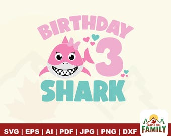 3e anniversaire requin SVG, fille requin, fichiers de coupe Cricut (téléchargement numérique)