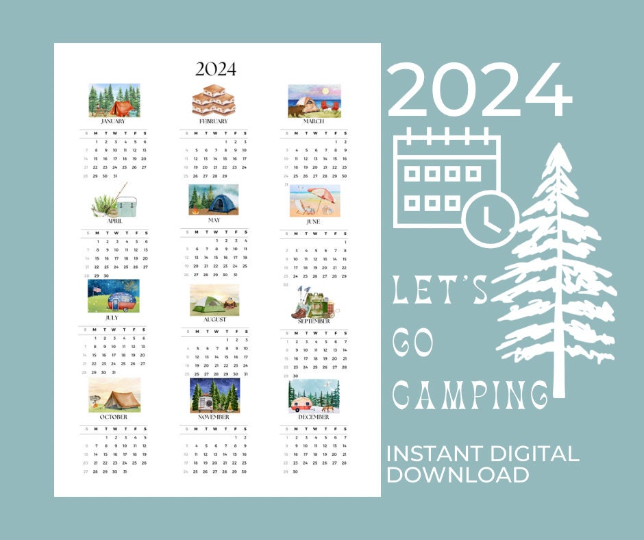 2024 Yearly Calendar Printable OUTDOORSY ADVENTURE CAMP Calendar Etsy