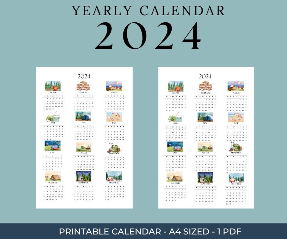 2024 Yearly Calendar Printable OUTDOORSY ADVENTURE CAMP Calendar Etsy