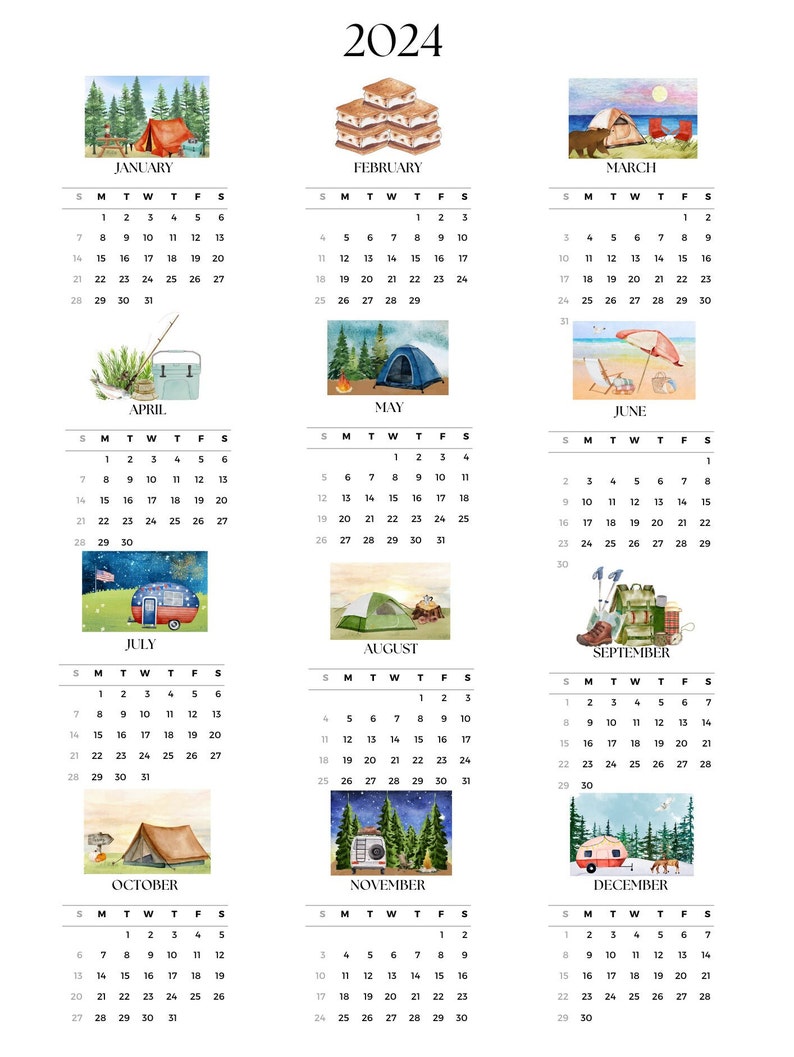 2024 Yearly Calendar Printable OUTDOORSY ADVENTURE CAMP Calendar Etsy