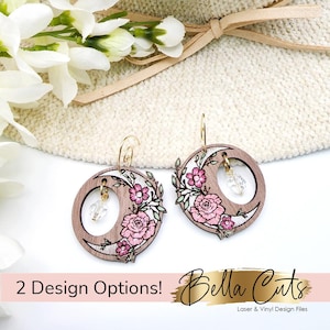 Floral Moon Boho Laser Cut Engraved Earrings, Digital File Download, SVG DXF, Glowforge Ready, Commercial Use #137