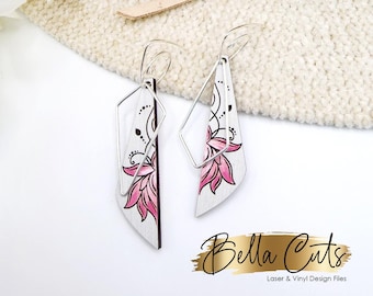 Lotus Flower Laser Cut Engraved Earrings, Digital File Download, SVG DXF, Glowforge Ready, Commercial Use #168