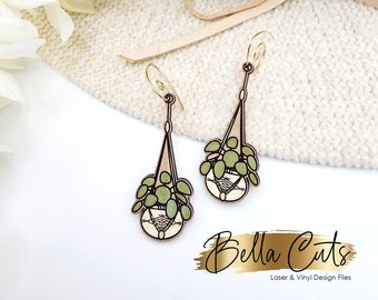 Plant Hanging Basket Gardner Laser Cut Engraved Earrings, Digital File Download, SVG DXF, Glowforge Ready, Commercial Use