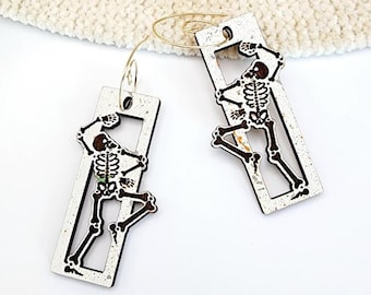 Dancing Skeleton Earrings, Earring Svg Files, Laser Cut Svg, Instant Digital Download, Halloween Skeleton Earrings #418