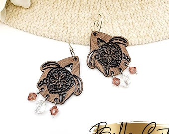 Sea Turtle Flower Earrings Svg, Laser Cut File, Earring Design Files, Beach Wood Earrings Svg, Acrylic Earring Svg, Commercial Use #336