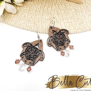 Sea Turtle Flower Earrings Svg, Laser Cut File, Earring Design Files, Beach Wood Earrings Svg, Acrylic Earring Svg, Commercial Use #336