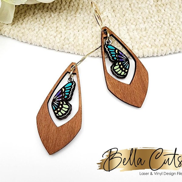 Butterfly Wing Earring Svg, Earring Svg Files, Laser Cut Svg, Instant Digital Download, Dangle Butterfly Earrings #396