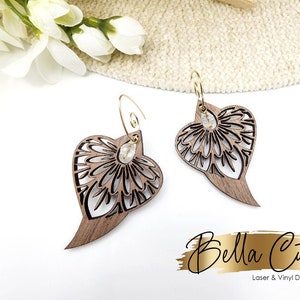 Mandala Heart Earring Laser Cut Engraved Earrings, Acrylic Laser Digital File Download, SVG DXF, Glowforge Ready, Commercial Use #323