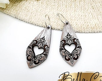 Mandala Heart Cut Engraved Earrings, Digital File Download, SVG DXF, Glowforge Ready, Commercial Use #209