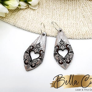 Mandala Heart Cut Engraved Earrings, Digital File Download, SVG DXF, Glowforge Ready, Commercial Use #209