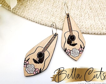 Guitar Music Laser Cut Engraved Earrings, Digital File Download, SVG DXF, Glowforge Ready, Commercial Use #275