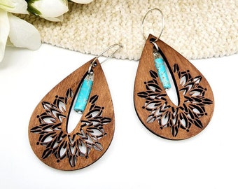 Mandala Drop Earring, Laser Cut Engraved Earrings, Digital File Download, SVG DXF, Glowforge Ready, Commercial Use #278