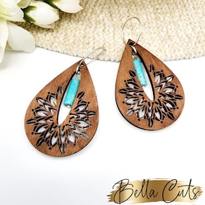 Mandala Drop Earring, Laser Cut Engraved Earrings, Digital File Download, SVG DXF, Glowforge Ready, Commercial Use #278