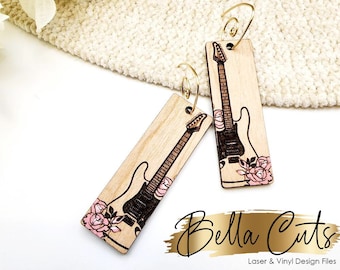 Guitar Music Laser Cut Engraved Earrings, Digital File Download, SVG DXF, Glowforge Ready, Commercial Use #276