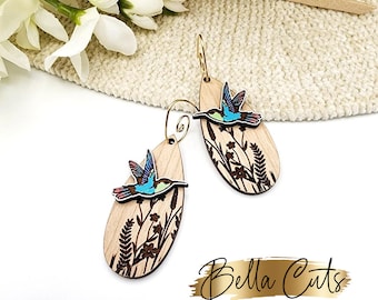 Hummingbird Flower Earrings Svg, Laser Cut File, Earring Design Files, Bird Wood Earrings Svg, Acrylic Earring Svg, Commercial Use #316