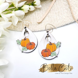 Fall Pumpkin Laser Cut Laser Engraved Earrings Digital File Download, SVG DXF, Glowforge Ready, Commercial Use