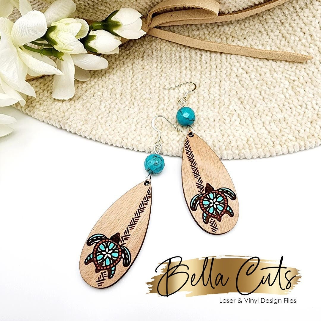 Sea Turtle Earring Svg, Mandala Drop Earrings Acrylic, Tropical Laser File, Wood Earrings Svg, Acrylic Earring Svg, Commercial Use #333