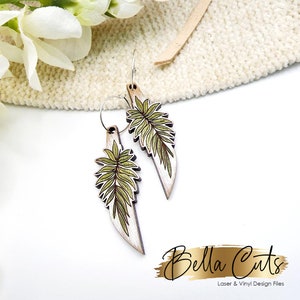 Tropical Palm Leaf Laser Cut Laser Engraved Earrings Digital File Download, SVG DXF, Glowforge Ready, Commercial Use