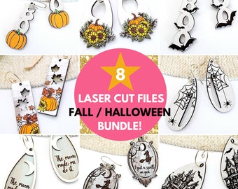 Halloween Earring Laser Cut File Bundle, Fall Pumpkin, Sunflowers and more! Dangle, dangle earring SVG file for wood or acrylic #B135