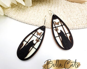 Cat Earring Svg, Cat Earring Dangle, Butterfly Earrings Dangle, Cat Window laser cut dangle earring SVG file for wood or acrylic #395