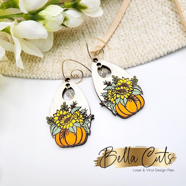 Fall Pumpkin Sunflower Laser Cut Laser Engraved Earrings Digital File Download, SVG DXF, Glowforge Ready, Commercial Use