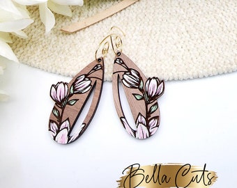 Floral Lily Laser Engraved Earrings Digital Download, Laser Cut, SVG DXF, Glowforge Ready, Commercial Use
