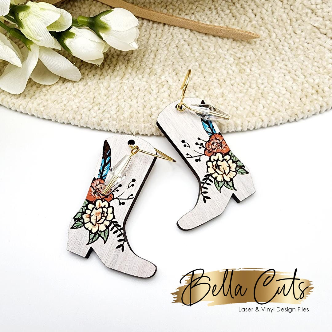 Western Earrings Svg, Cowboy Boot Earring Laser Files, Instant Digital