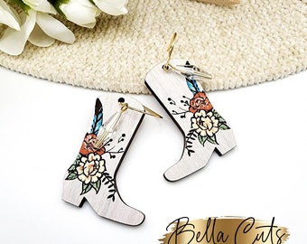 Western Earrings Svg, Cowboy Boot Earring Laser Files, Instant Digital Download Wood, Acrylic, wild west cowboy boots earrings #387