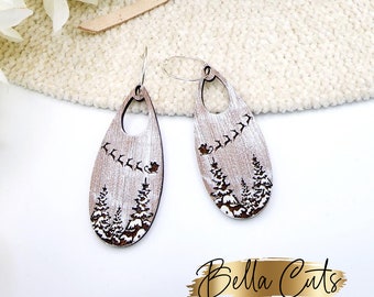 Santa Sleigh Reindeer Laser Engraved Earrings Digital Download, Laser Cut, SVG DXF, Glowforge Ready, Commercial Use