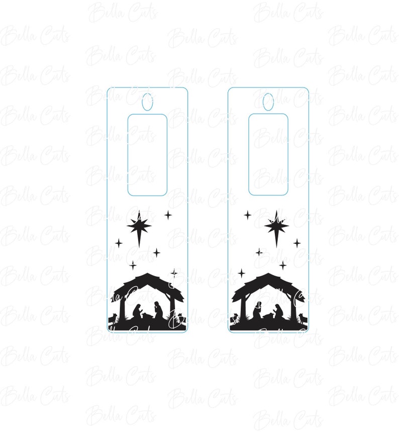 Nativity Jesus Manger Laser Engraved Earrings Digital File Download, SVG DXF, Glowforge Ready, Commercial Use 122 image 2