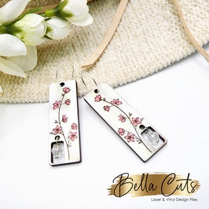 Cherry Blossom Laser Cut Laser Engraved Earrings Digital File Download, SVG DXF, Glowforge Ready, Commercial Use