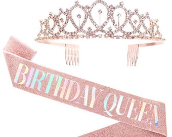 Birthday Queen tiara, Birthday Queen sash, Birthday party tiara set, Birthday Girl