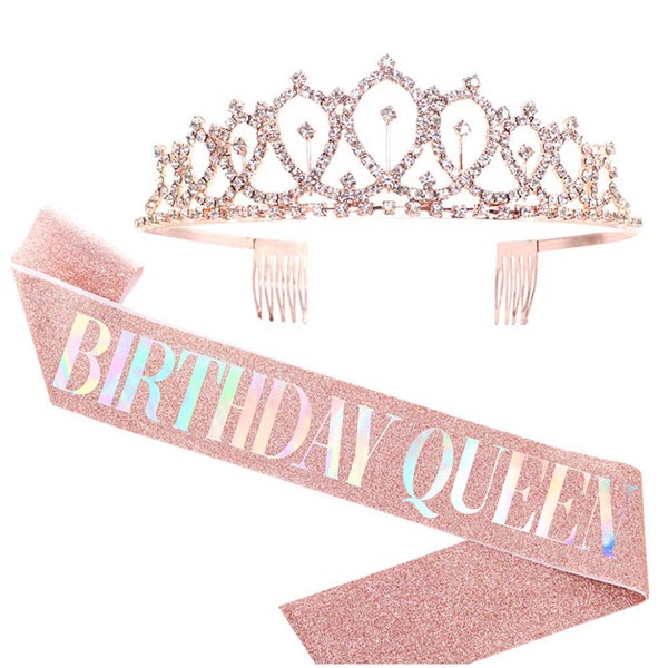 Birthday Queen tiara, Birthday Queen sash, Birthday party tiara set, Birthday Girl