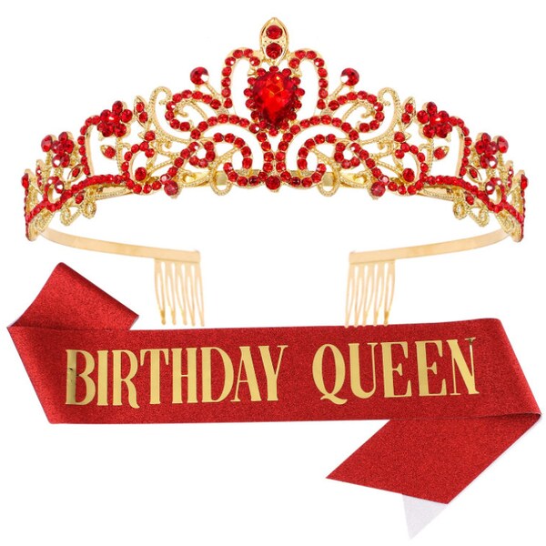 Birthday Queen tiara, Birthday Queen sash, Birthday party tiara set