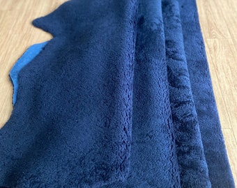 Genuine sheepskin, upholstery leather, fur floor rug,dark Navyblue   color, short fur shearling, curly sheepskin, chair cover 80/60 cm