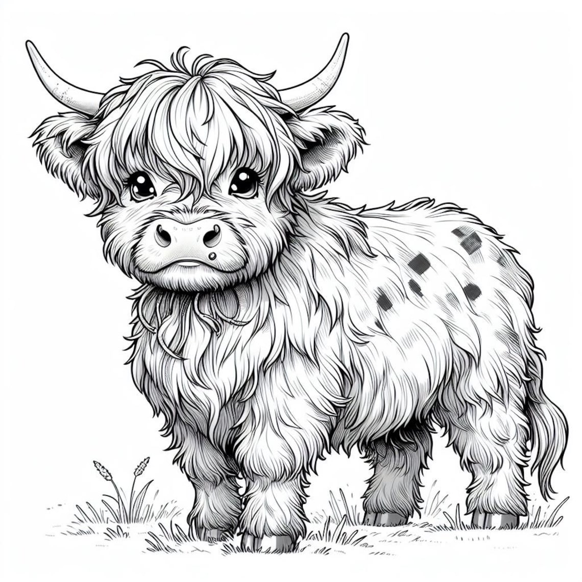 Highland Cow Coloring Book for Kids and Adults 20 Pages ( Digital
