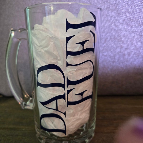 Dad Beer Mug Glass Dad Fuel In Wavy Text Dark Blue Dad Daddy Handamade Father Son Step Father Grandaddy Father's Day Birthday Gift For Him