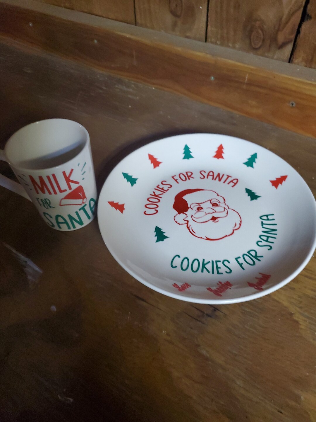 Santa Cookies Plate Round Personalized Red and Green Matching Etsy