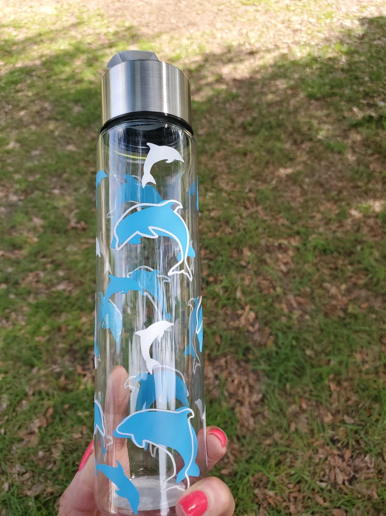 Dolphin Blue and Whitewater Bottle With Carry Strap Joggers Runners Bottle Ocean Animals Cup