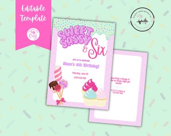 Sweet Sassy & Six Birthday Invitation Template (Digital File)